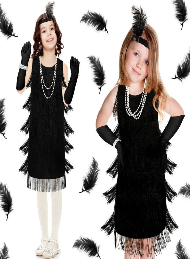 Xaatren 6 Pcs Girls 1920s Flapper Dresses Costume Set Roaring 20s Gifts Accessories Kids Birthday Party(Medium) - Image 5